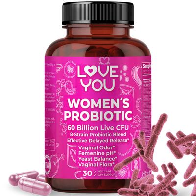 Love You Womens Probiotic, Ph Balance, Ut, Feminine, Vaginal Health Supplement, Digestive, Pre Pro Postbiotic, Delayed Release, 60 Billion Live CFU, 8-Strain Probiotic Blend, 30 Veg Caps Servings