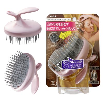 Vess Shampoo Brush with Soft Bristles for Hair Growth and Hair Care, Shower Hair Brush, Men Women Kids, Made in Japan (Pink)
