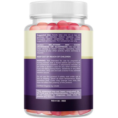 Organic Melatonin Gummies 10mg per Serving - Fast Acting Tasty Sleep Gummies for Adults Extra Strength Melatonin 10mg for Adults Enhanced Sleep Quality Duration - Non GMO Organic Vegan (30 Days)