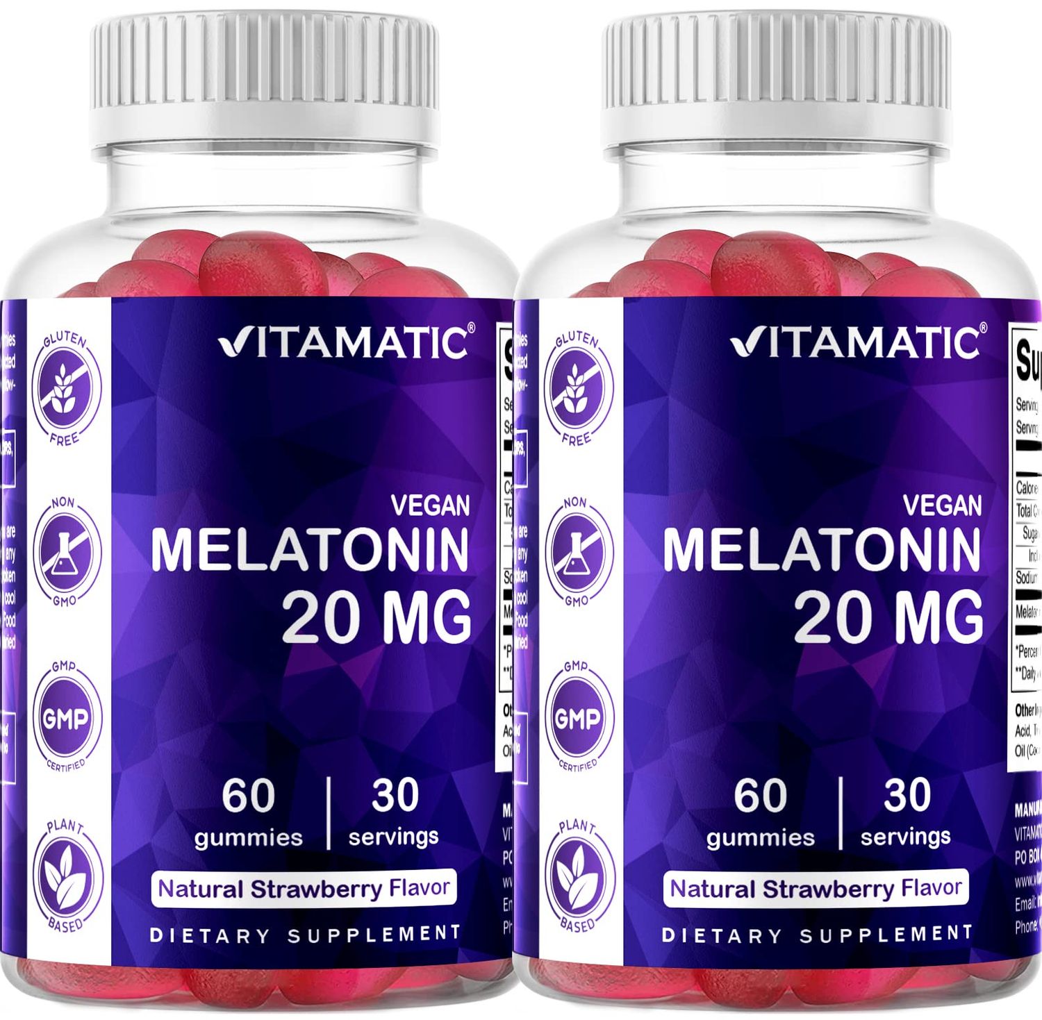 Vitamatic Melatonin 20mg Gummies for Adults, 30 Servings - 60 Count - Non-Habit Forming Supplement (Pack of 2)