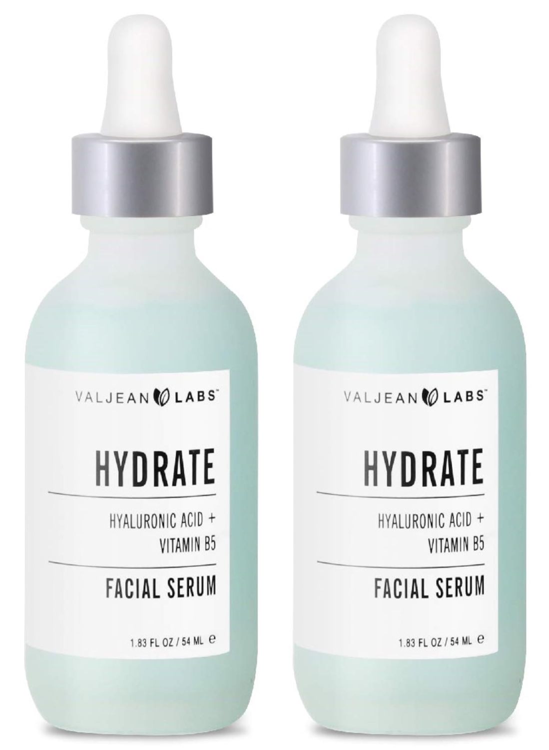 Valjean Labs Facial Serum, Hydrate Hyaluronic Acid Vitamin B5 Helps to Hydrate and Plump Skin and Restore Elasticity Paraben Free, Cruelty Free, Made in USA (1.83 oz, 2 Pack)