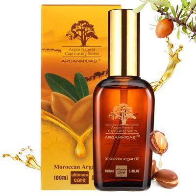 ARGANMIDAS Hair Oils, Moroccan Argan Oil for Hair and Face Skin Moisturizer, Leave Hair Soft Shiny, Hair Treatment oil for Men Women Dry Damaged Frizzy Hair, 3.4 Fl Oz