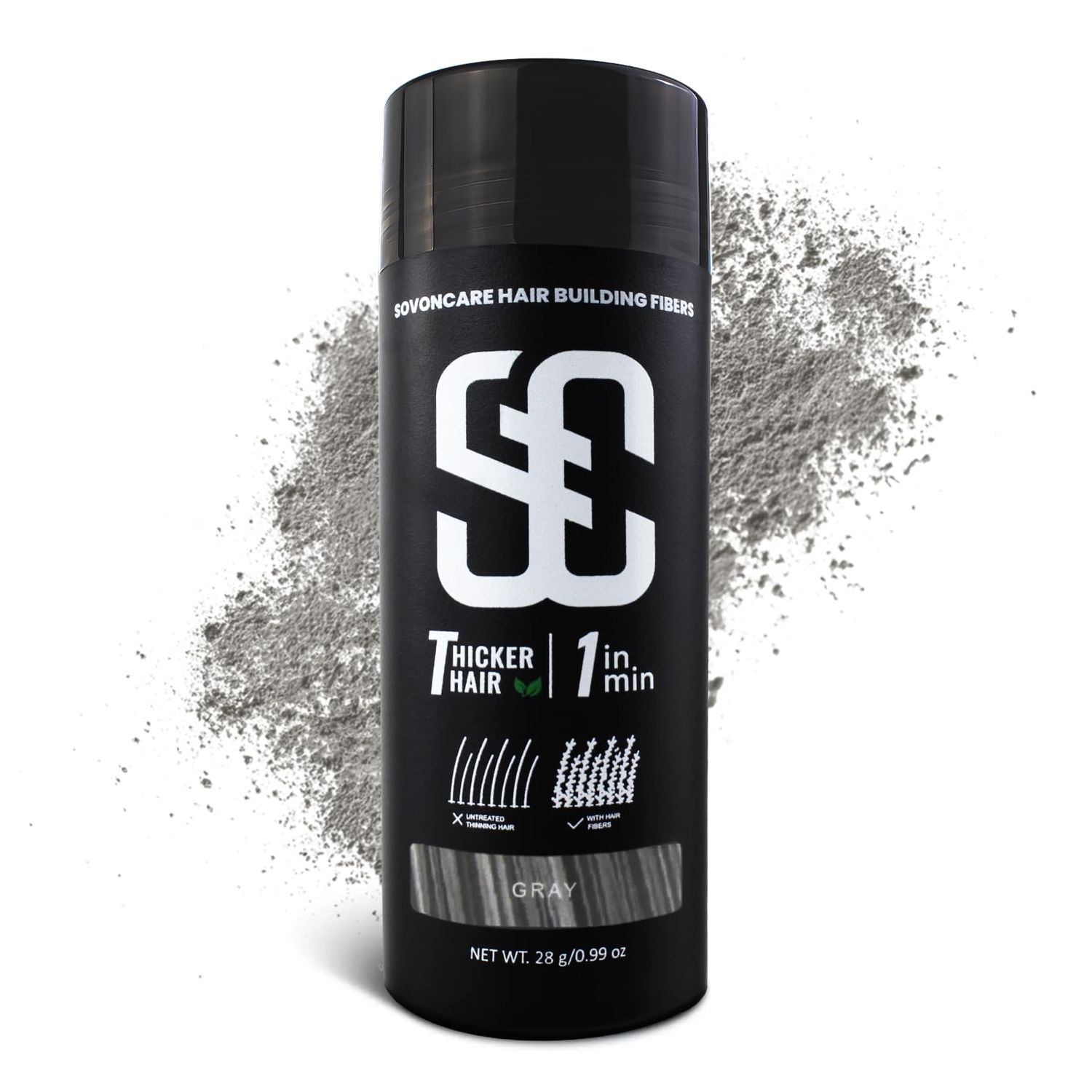 SOVONCARE Hair Fibers for Thinning Hair Gray, Hair Building Fibers for Bald Spots Undetectable Natural, Conceals Hair Loss Fill In Fine, Hair Powder Hair Thicker Instantly for Women Men 28g