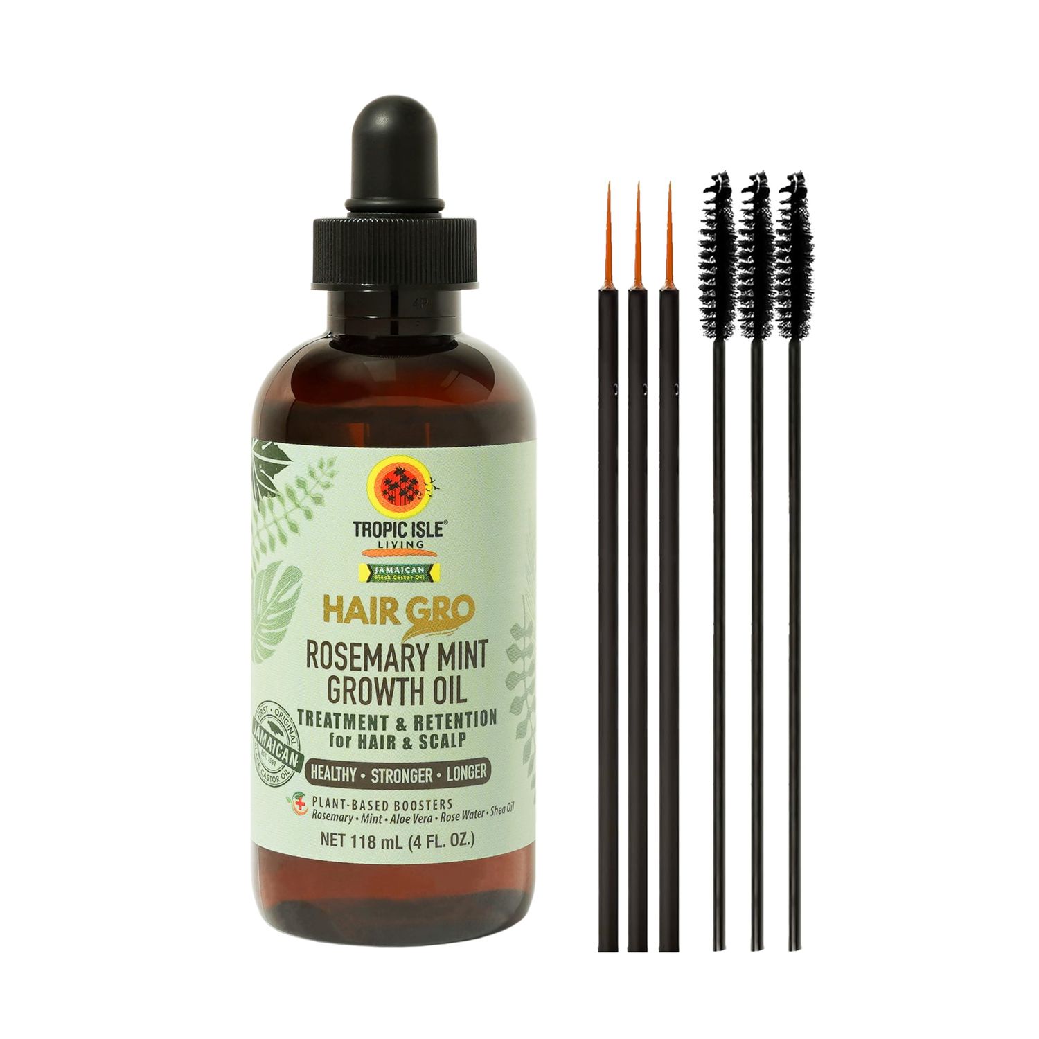 TROPIC ISLE LIVING Rosemary Mint Growth Oil 4oz120ml Brush Set - Treatment Retention for Hair Scalp, Provides Healthier Hair