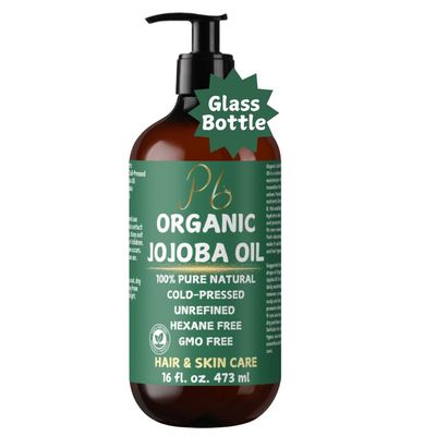 Organic Jojoba Oil- 100 Pure, Cold-Pressed, Unrefined Hexane-Free - Golden Jojoba Oil for Face, Body, Hair Nails - Supports Hair Growth, Anti-Aging Wrinkle Reduction - 16 fl oz Glass Bottle