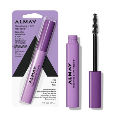 Almay Thickening Tint Mascara, Instant Soft Full Volume, Conditions Darkens Natural Lashes Over Time, No Flaking or Clumping, 402 Black, 0.28 fl oz