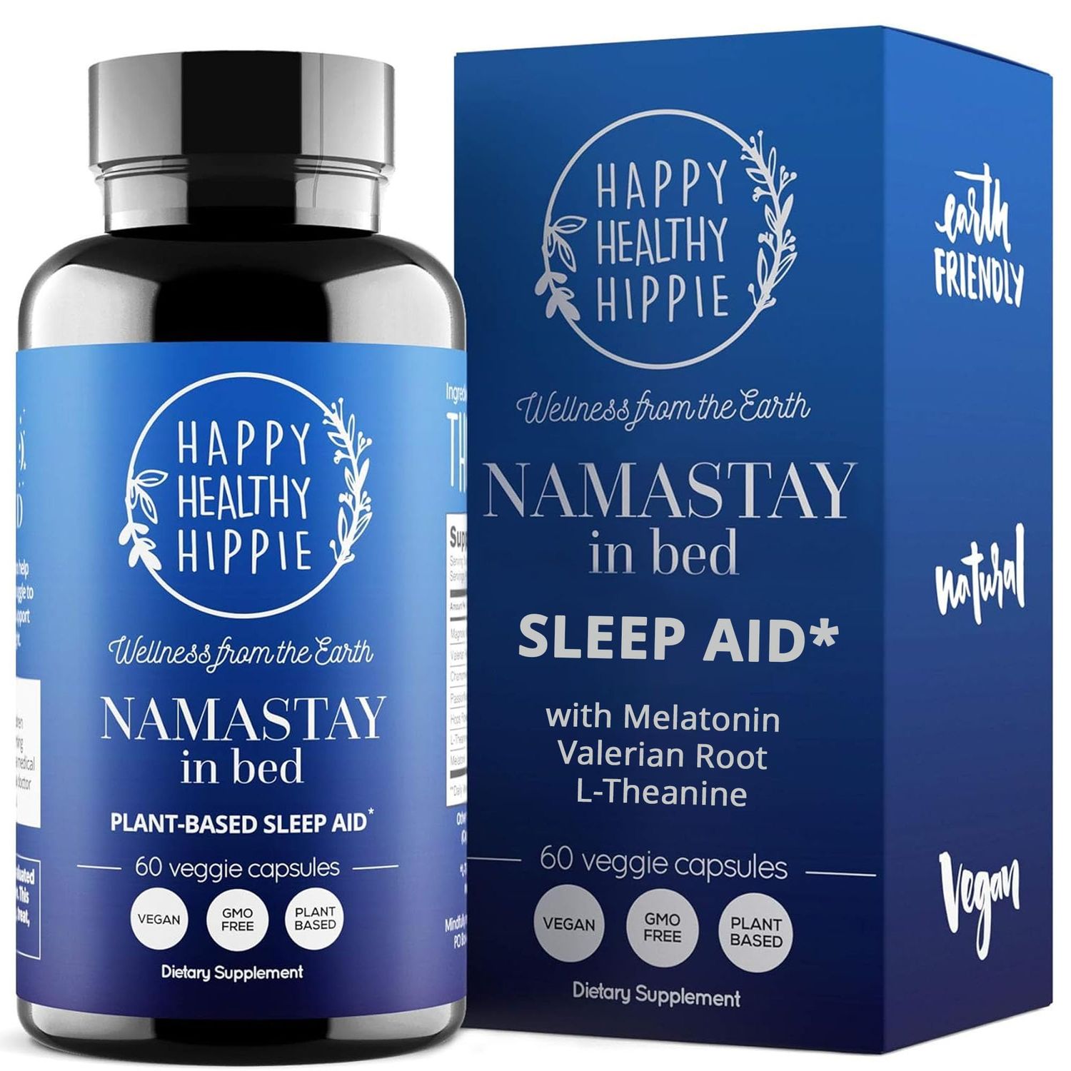 Namastay in Bed Natural Sleep Aid for Adult - Valerian Root Capsules, Melatonin 0.5mg, L Theanine Supplement, Chamomile, Passionflower, Magnolia Bark Non-Groggy, Plant-Based Pills 60 Ct
