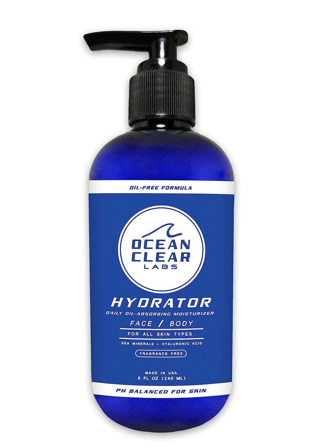 Ocean Clear Labs Daily Moisturizer for Face and Body, Natural Skin Hydrator for Acne, Oily, Sensitive Skin, Absorbs Excess Oil, Hyaluronic Acid, Oil-Free, Non-Comedogenic, Unscented (8oz)