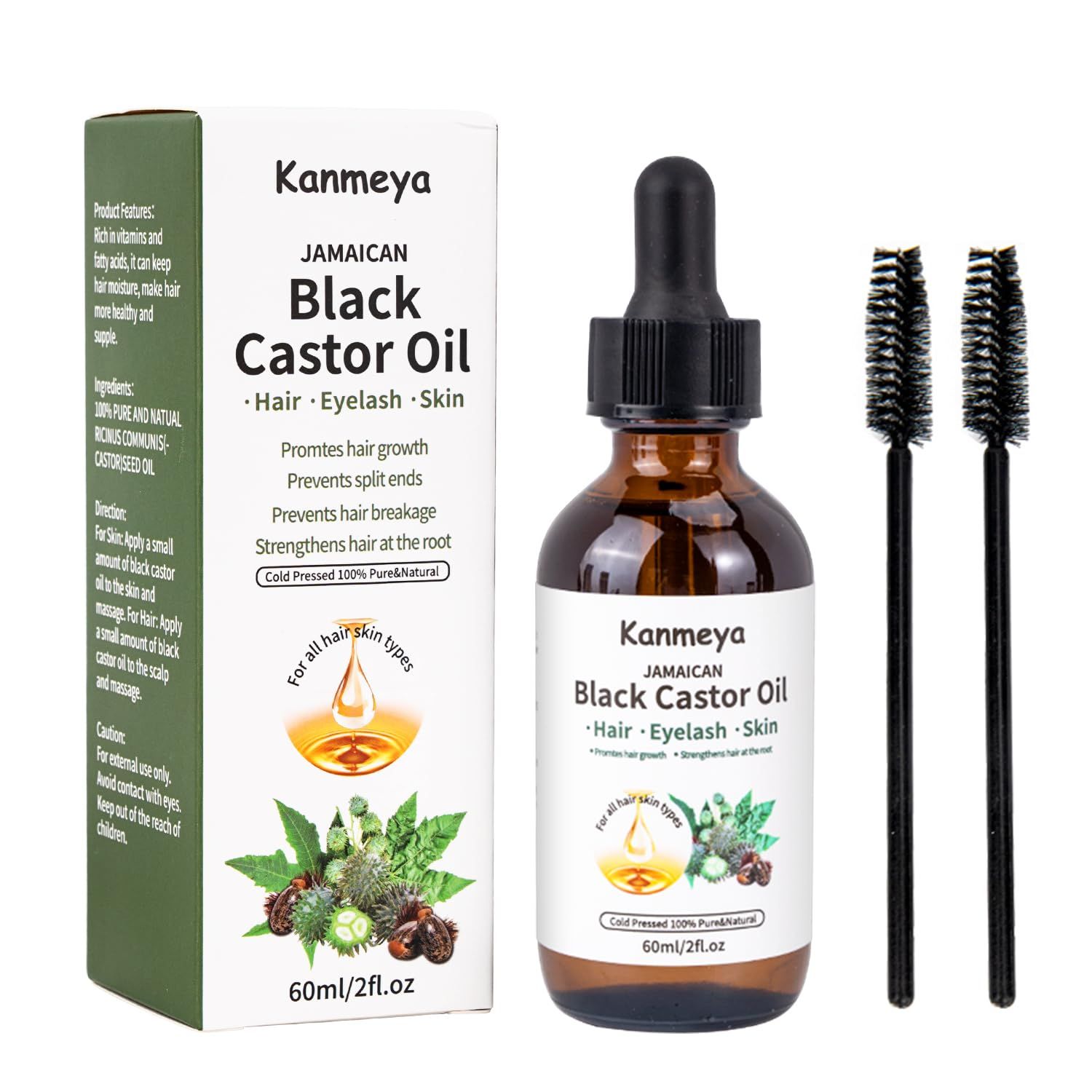 Generic Jamaican Black Castor Oil: Pure, Cold-Pressed, Multipurpose for Hair Growth, Eyebrows, Skin, and Body - Glass Bottles