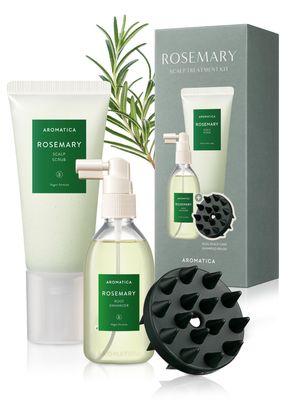 AROMATICA Rosemary Scalp Care Gift Set - Hydrating Scalp Treatment with Rosemary Enhancer, Rosemary Scalp Scrub and Dual Scalp Brush - Free from Sulfate, Silicone, and Paraben