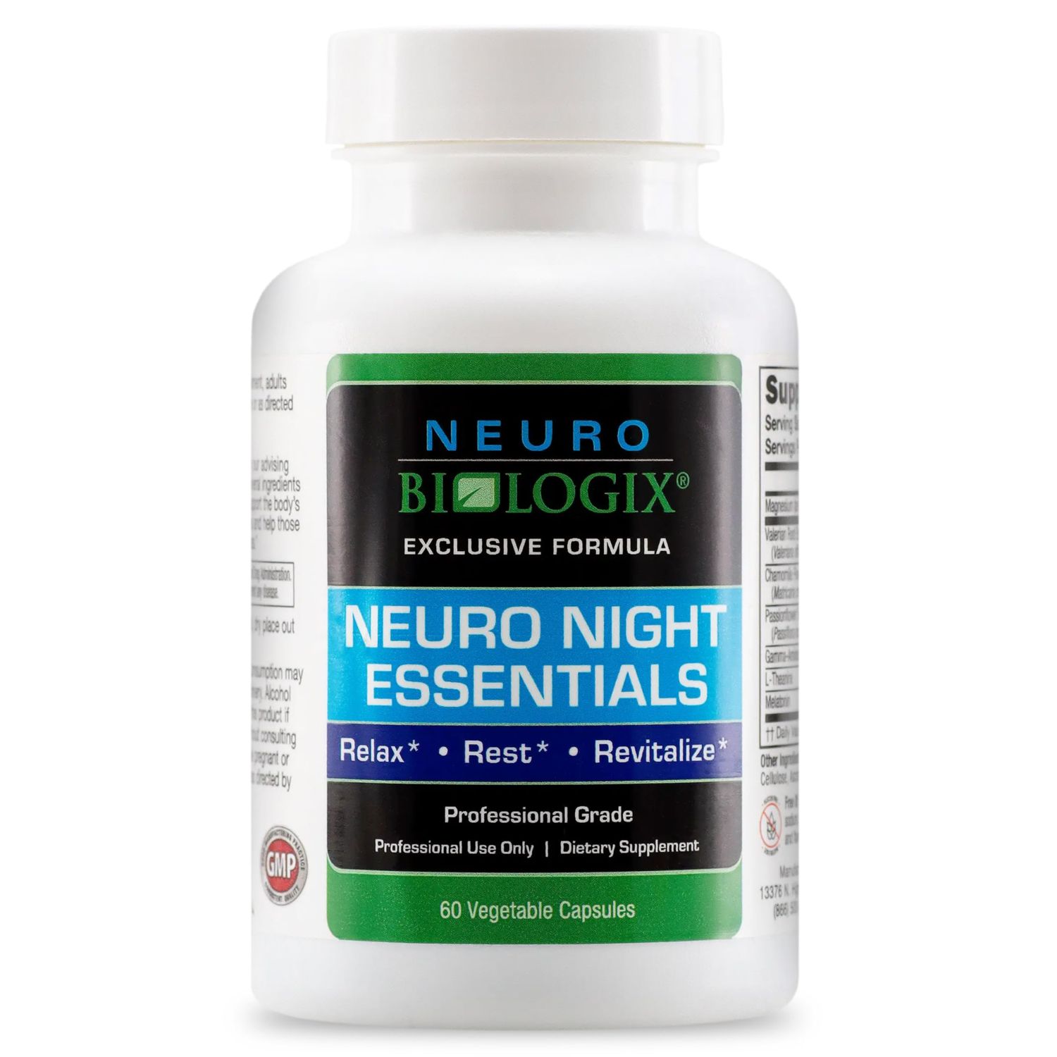 Neuro Night Essentials - Natural Nighttime Support with GABA, Melatonin, Valerian Root, LTheanine, Magnesium More - Promotes Relaxation, Mood Balance Rest - 60 Veg Capsules - Made in The USA