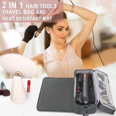 FAMOPLAY Hair Tools Travel Bag with Heat Resistant Mat Hair Styling Accessories Storage Case for Hair Dryer Flat Iron Straightener Curling Iron Haircare Accessories Travel Essentials for Women