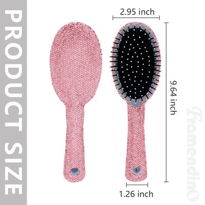 Framendino, 1 Pack Pink Phinestone Hair Brush Bling Compact Comb Detangle Massage Air Cushion for Women Wet Dry
