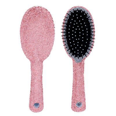 Framendino, 1 Pack Pink Phinestone Hair Brush Bling Compact Comb Detangle Massage Air Cushion for Women Wet Dry