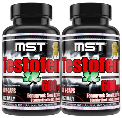 MST Testofen Supplement Twin Pack (2 Bottles of 30 Count Each) Fenugreek Seed Extract, Free Testosterone Booster, 600mg, 60 Count, Clinical Strength, BSCG Certified