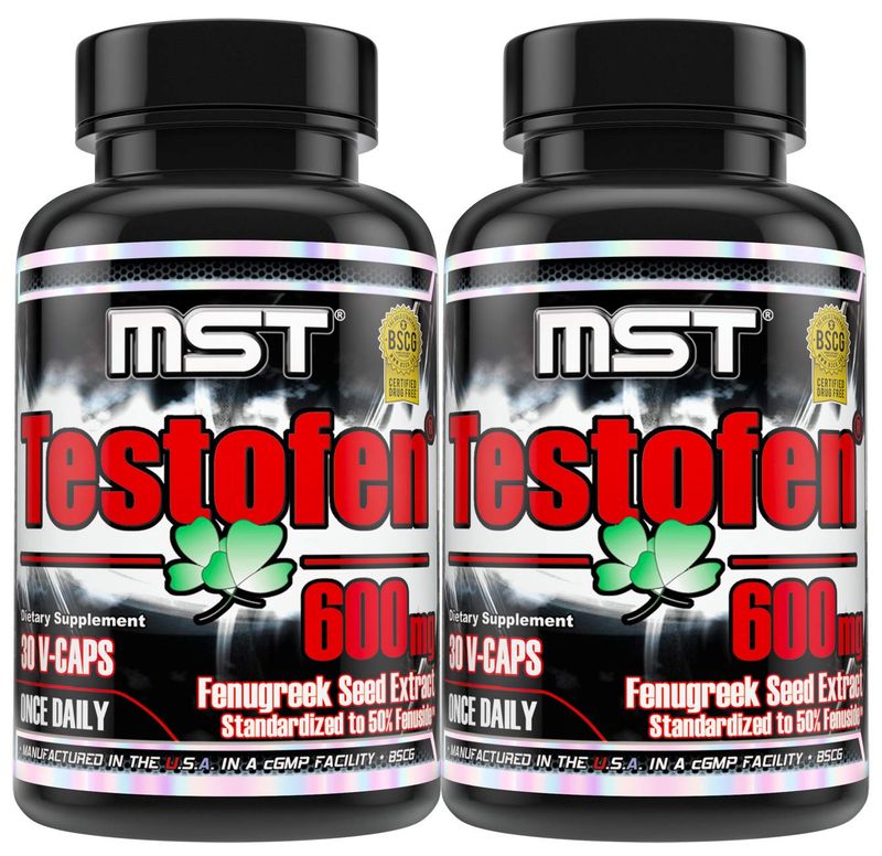 MST Testofen Supplement Twin Pack (2 Bottles of 30 Count Each) Fenugreek Seed Extract, Free Testosterone Booster, 600mg, 60 Count, Clinical Strength, BSCG Certified