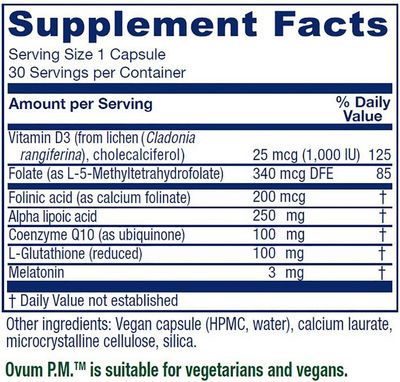 Vitanica Ovum P.M. - Egg Quality Support with Vitamin D3, Alpha Lipoic Acid Melatonin - Works Best with Ovum A.M. - Herbal Dietary Supplement for Women's Health - Pro Logo - 30 Vegan Caps