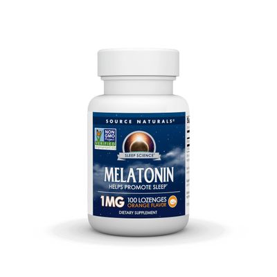 Source Naturals Sleep Science Melatonin, Non GMO Project Verified Melatonin Dietary Supplement, 1mg 100 Orange Flavored Lozenges