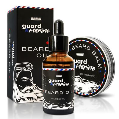 GUARDMARINE Beard Oil and Balm Set - Mens Beard and Mustache Care Kit for Growth, Styling, Conditioning, and Uncented Grooming