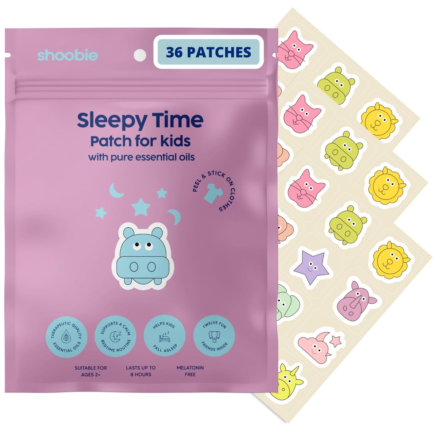 Shoobie Children&#39;s Sleep Patches with Lavender, Clary Sage, Orange and Geranium Essential Oils Sleepy Stickers for Kids Melatonin Free Toddler Sleep Aid 36 Patches