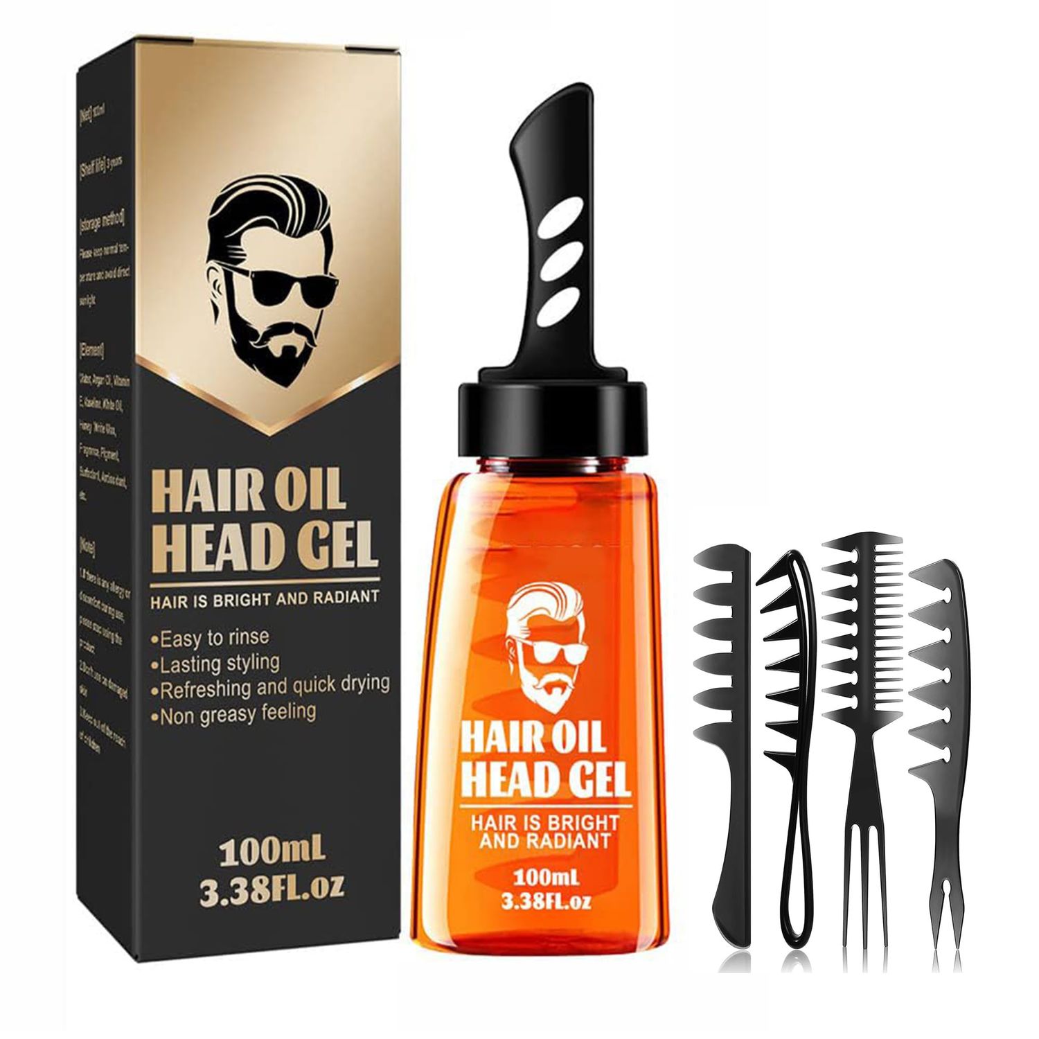Grospe Hair Styling Gel, 2-in-1 Wax Gel with Comb, Men&#39;s Grooming gel, Moisturizing Long Lasting Fast Build , 100 ml, Includes 4 Hair Styling Combs