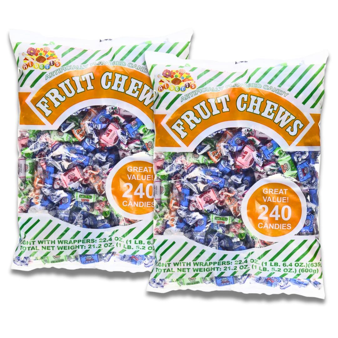 Albert&#39;s Candy Assorted Fruit Chews Candy, Individually Wrapped, 1.5 lb Bag, 240 Pieces (2-Pack)