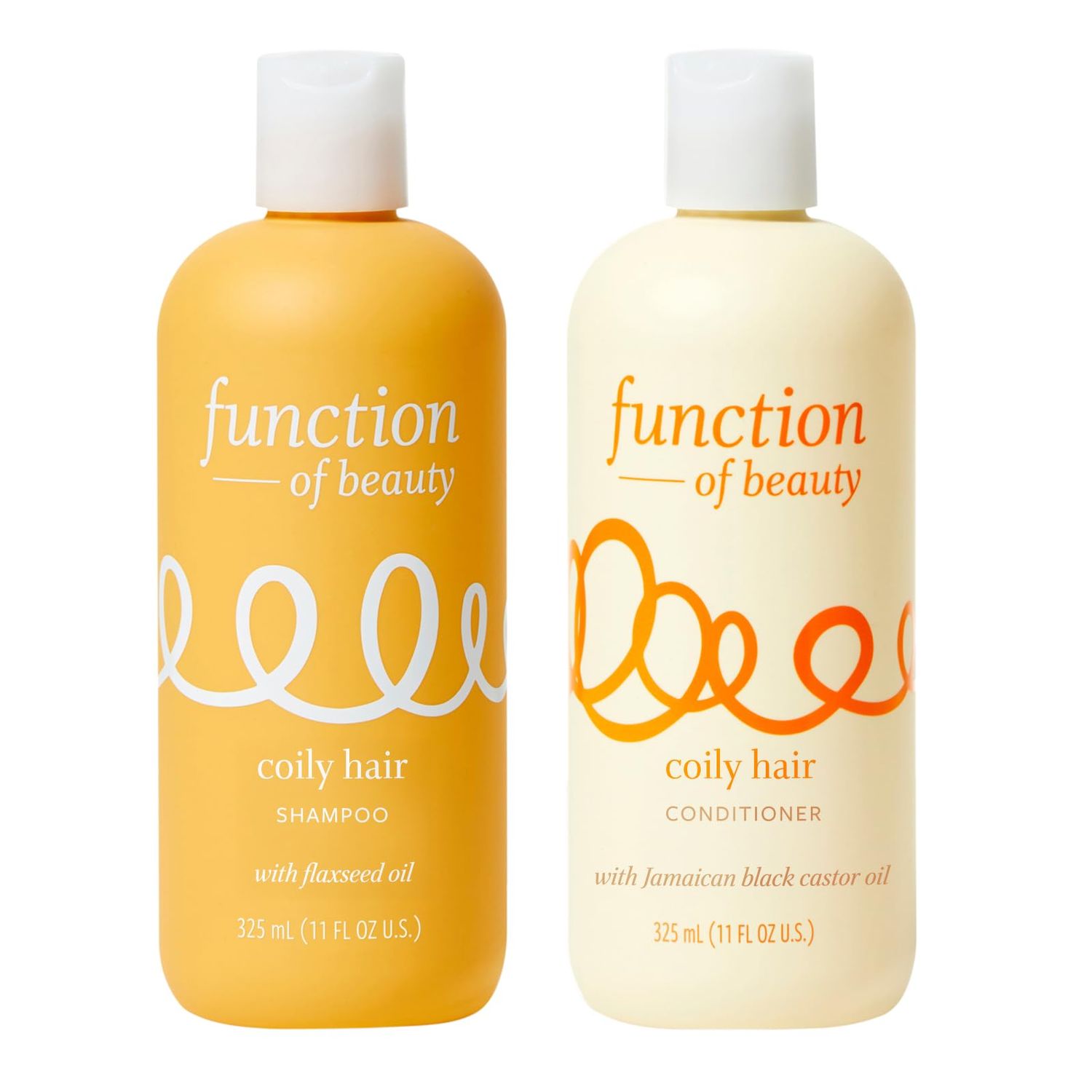 Function of Beauty Coily Hair Shampoo Conditioner, 11 oz Each - Flaxseed Oil Nourishes Hydrates Coils Curls, Jamaican Black Castor Oil Moisturizes Revives, Sulfate-Free, Customizable Haircare