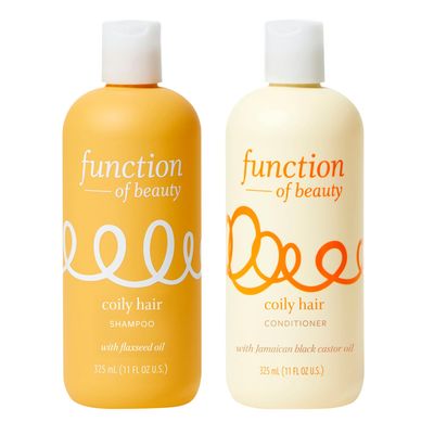 Function of Beauty Coily Hair Shampoo Conditioner, 11 oz Each - Flaxseed Oil Nourishes Hydrates Coils Curls, Jamaican Black Castor Oil Moisturizes Revives, Sulfate-Free, Customizable Haircare