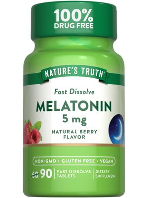Nature&#39;s Truth Melatonin 5 mg Fast Dissolve Tablets 90 Count Natural Berry Flavor Vegan, Non-GMO Gluten Free Supplement