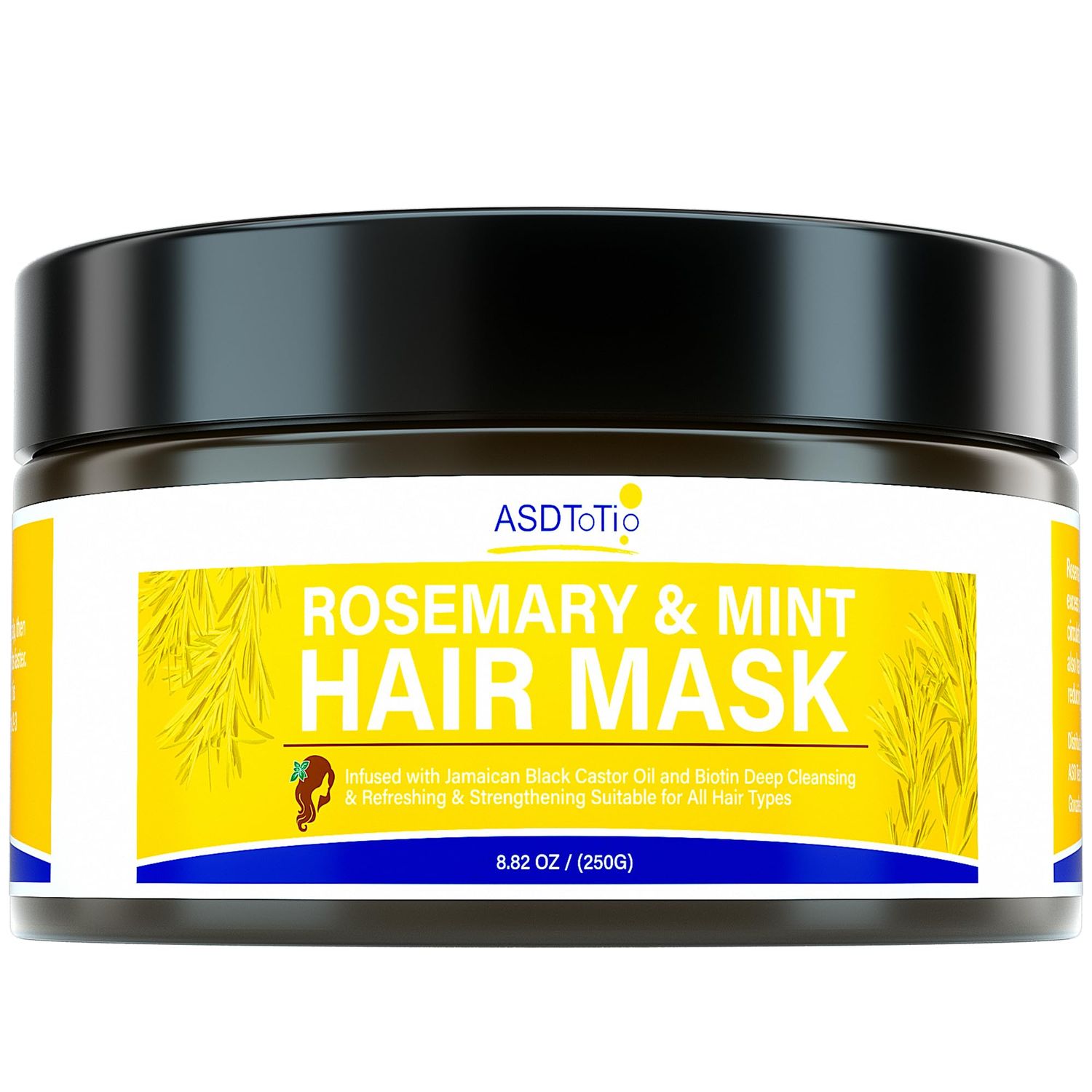 ASDToTio Rosemary Oil Mint Hair Mask with Biotin - Anti-Hair Loss for Thinning Hair and Split Ends - Strengthening Deep Conditioner Hair Mask - 8.82 OZ, Black
