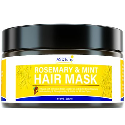 ASDToTio Rosemary Oil Mint Hair Mask with Biotin - Anti-Hair Loss for Thinning Hair and Split Ends - Strengthening Deep Conditioner Hair Mask - 8.82 OZ, Black