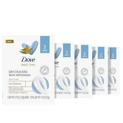 Dove Body Love Beauty Bar Soap Dry-Cracked Skin Replenish 10 Count Hypoallergenic Beauty Bar 24 Hour Nourishment Instant Dryness Relief Pro Ceramides 7.5 oz
