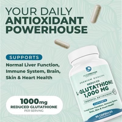 PurePremium Reduced Glutathione 1000mg Per Serving - 500mg Per Capsule - L-Glutathione Supplement Antioxidant Support for Normal Liver, Brain, Skin Heart Health - 90 Capsules