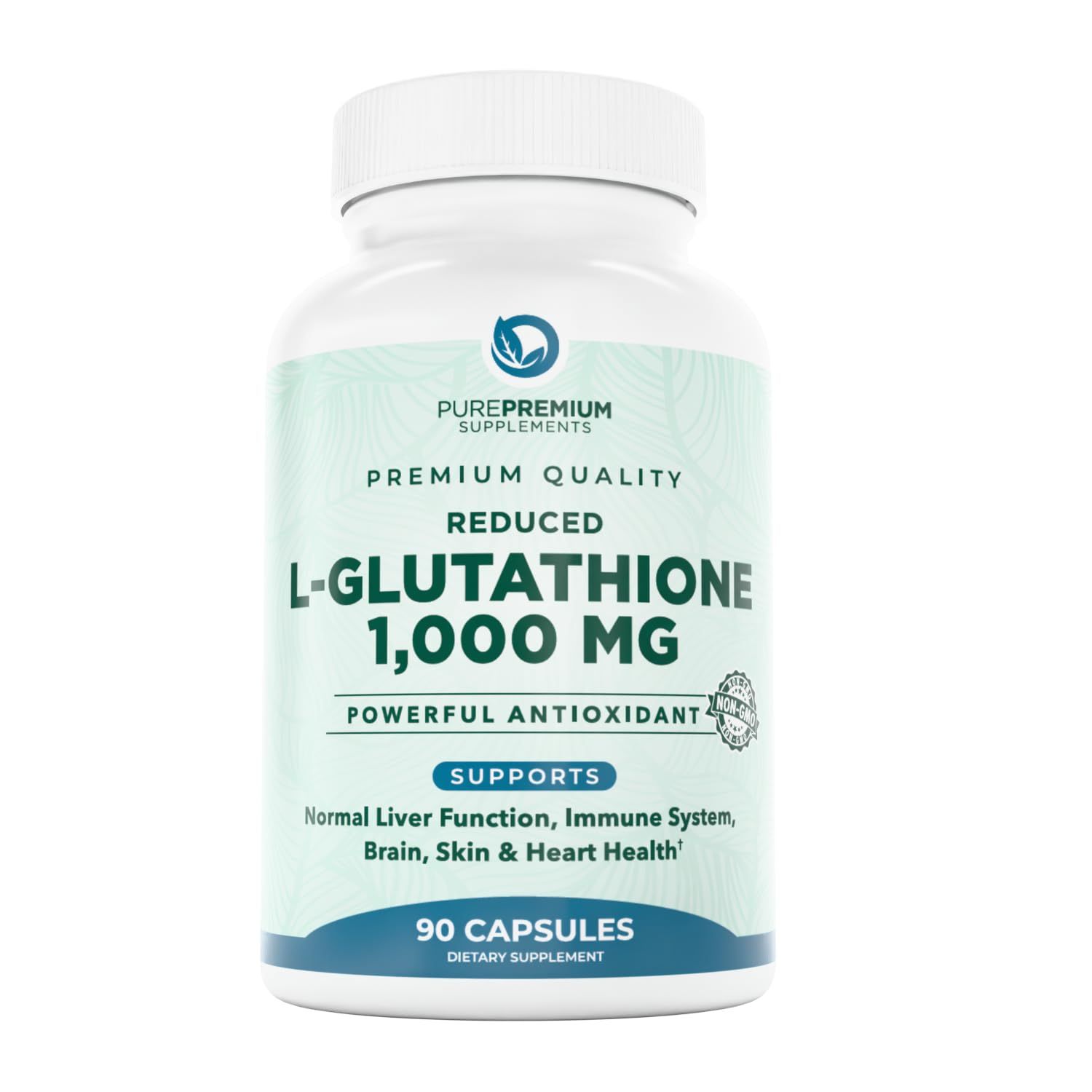 PurePremium Reduced Glutathione 1000mg Per Serving - 500mg Per Capsule - L-Glutathione Supplement Antioxidant Support for Normal Liver, Brain, Skin Heart Health - 90 Capsules