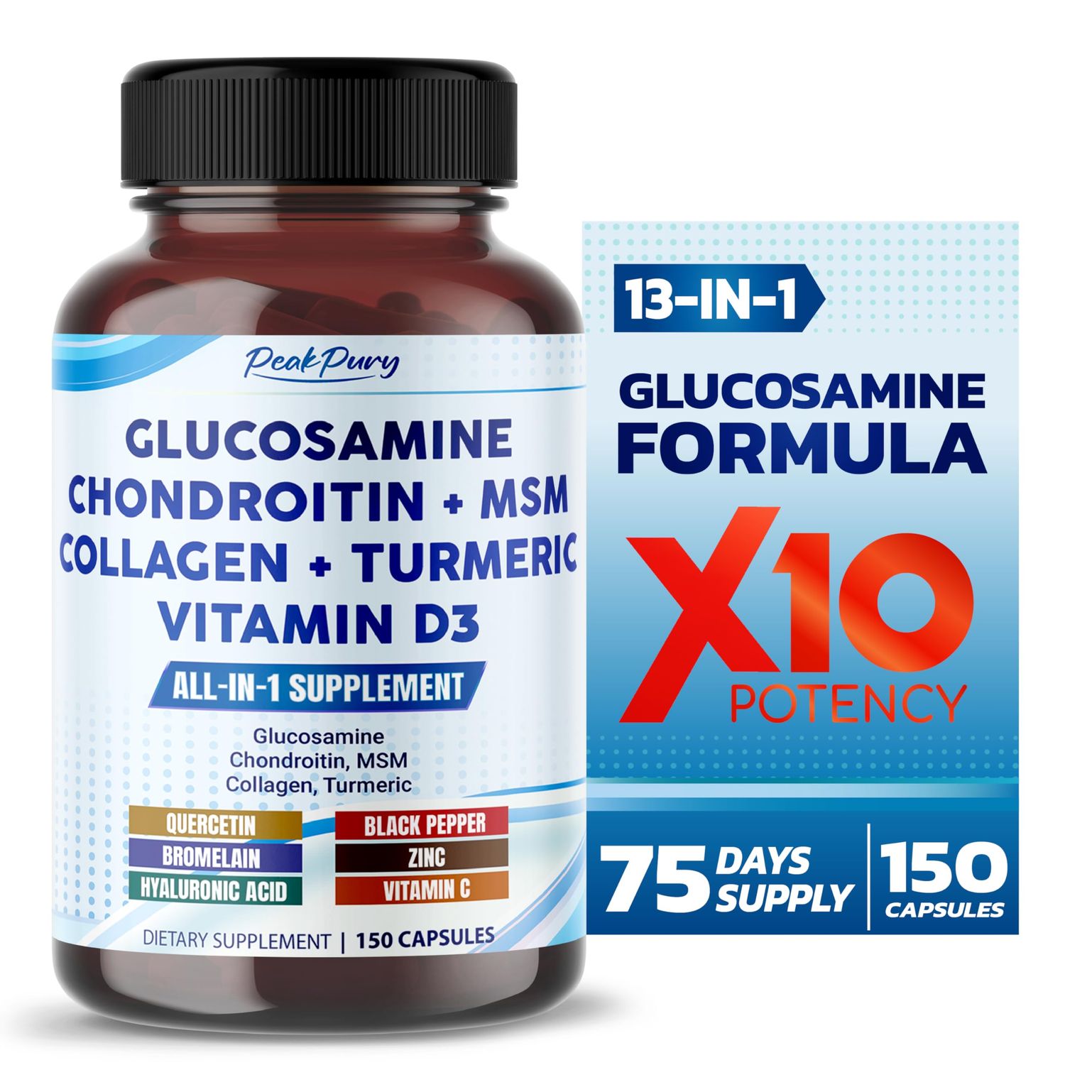 PEAKPURY Glucosamine Chondroitin MSM Collagen Turmeric - Joint Health Support- Made in USA