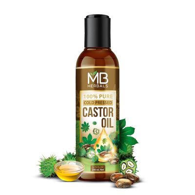 MB Herbals Castor Oil 6.72 fl oz (200 ml) Cold Pressed Hexane-Free Unrefined Raw For Deep Skin Moisturizing Hair Growth Soft Lustrous Hair