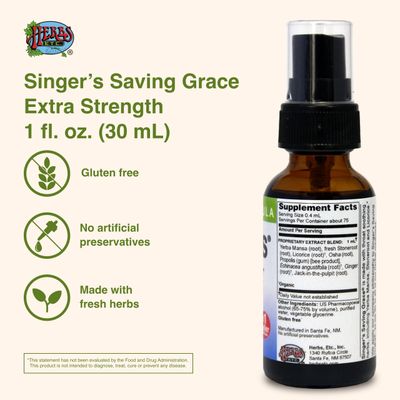 Herbs Etc. Singer's Saving Grace Extra Strength - Herbal Remedy Spray Aids Throat Comfort Health - Soothing Hydrating Throat Support - Throat Relief Spray with Licorice - 1 fl oz (75 Servings)