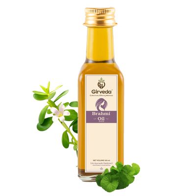 Girveda Brahmi Hair Oil with Sesame Base - 3.38 FLOz Enriched with Pure Brahmi for Hair Strength Scalp Health Natural Nourishing Formula Promotes Hair Growth Reduces Stress