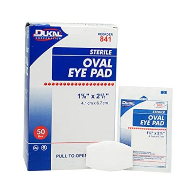 Dukal Oval Eye Pads 1 58 x 2 58. Pack of 50 Cotton Pads for Eyes. Absorbent Sterile Pads for Eye Protection. Easy Place tab. Individually Wrapped. Sealed Edges, 841