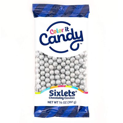 Color It Candy Shimmer Silver Sixlets 14 Oz Peg Bag - Perfect For Table Centerpieces, Weddings, Birthdays, Candy Buffets, Party Favors.
