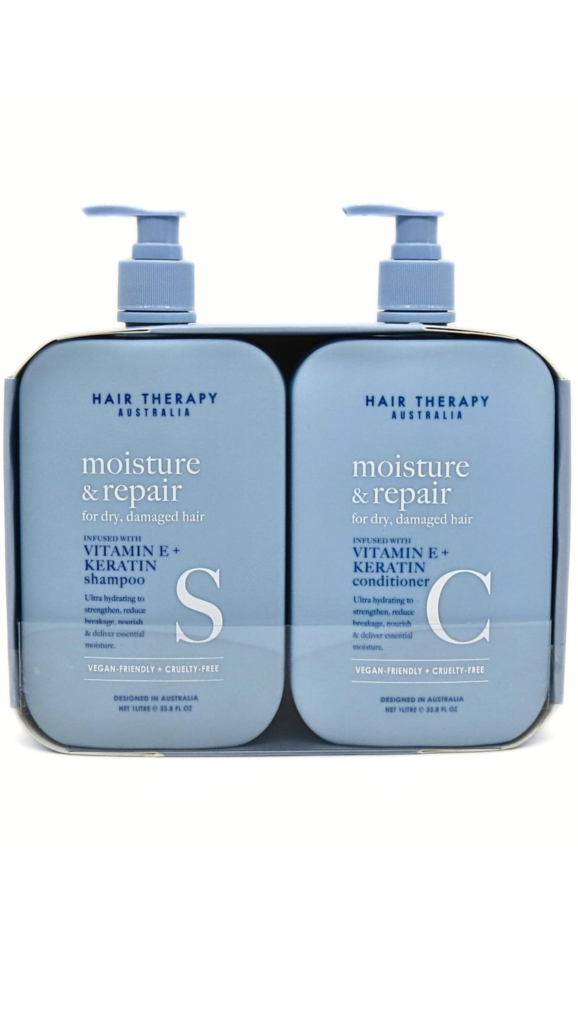 Moisture Repair For Dry, Damaged Hair Vitamin E Keratin Infusion Vegan Friendly Shampoo Conditioner Set, 2.11 Pound (Pack of 2), Blue