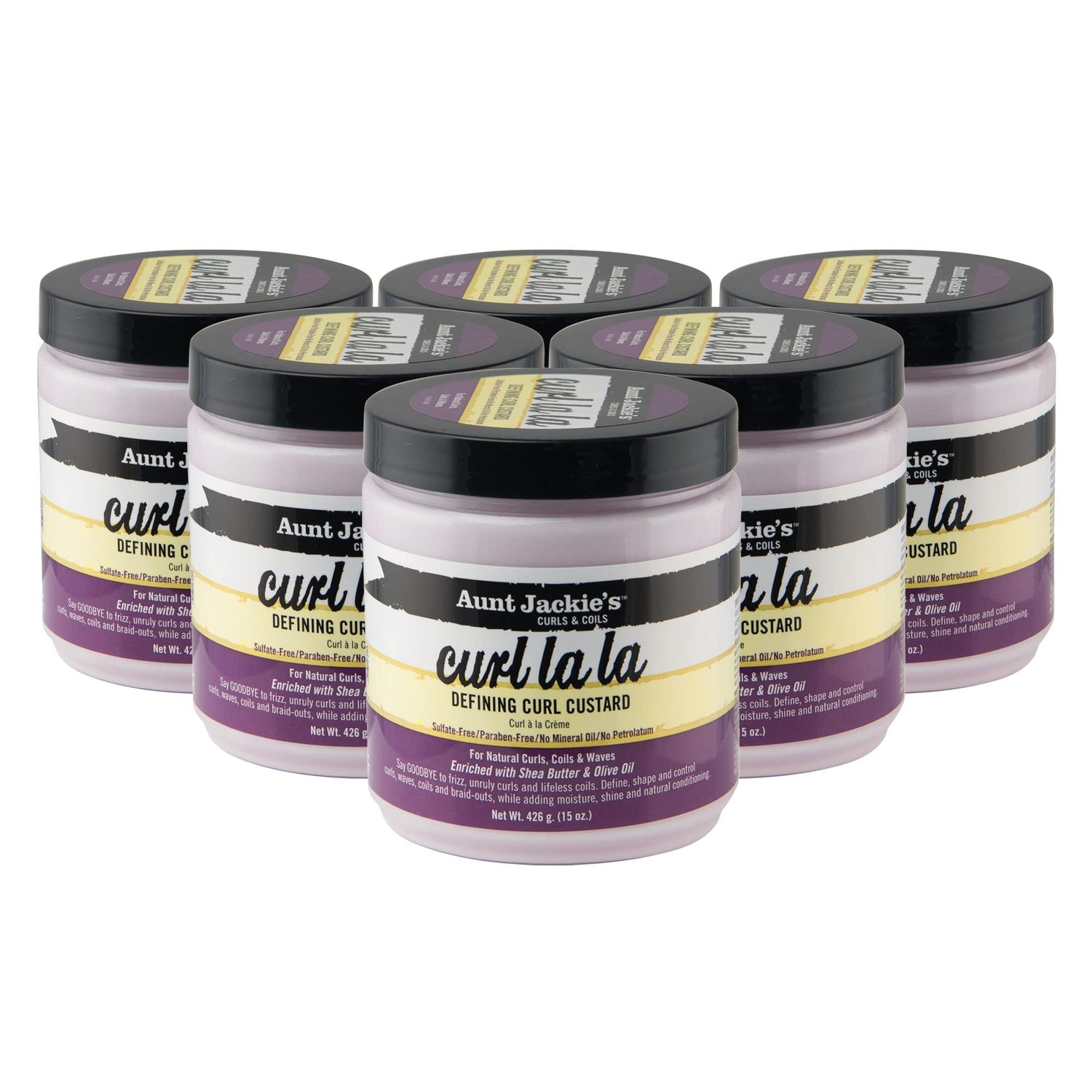 Aunt Jackie&#39;s Curls and Coils Defining Custard for Natural Hair, Enriched with Shea Butter and Olive Oil, 15 oz, 6 Pack