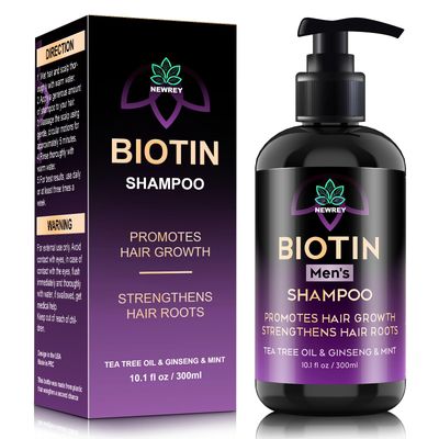 NEWREY Biotin Hair Growth Shampoo for Men (10.1 fl oz), Thickening Shampoo with Tea Tree Oil, Ginseng and Mint for Hair Loss and Thinning Hair, Hair Regrowth Treatment