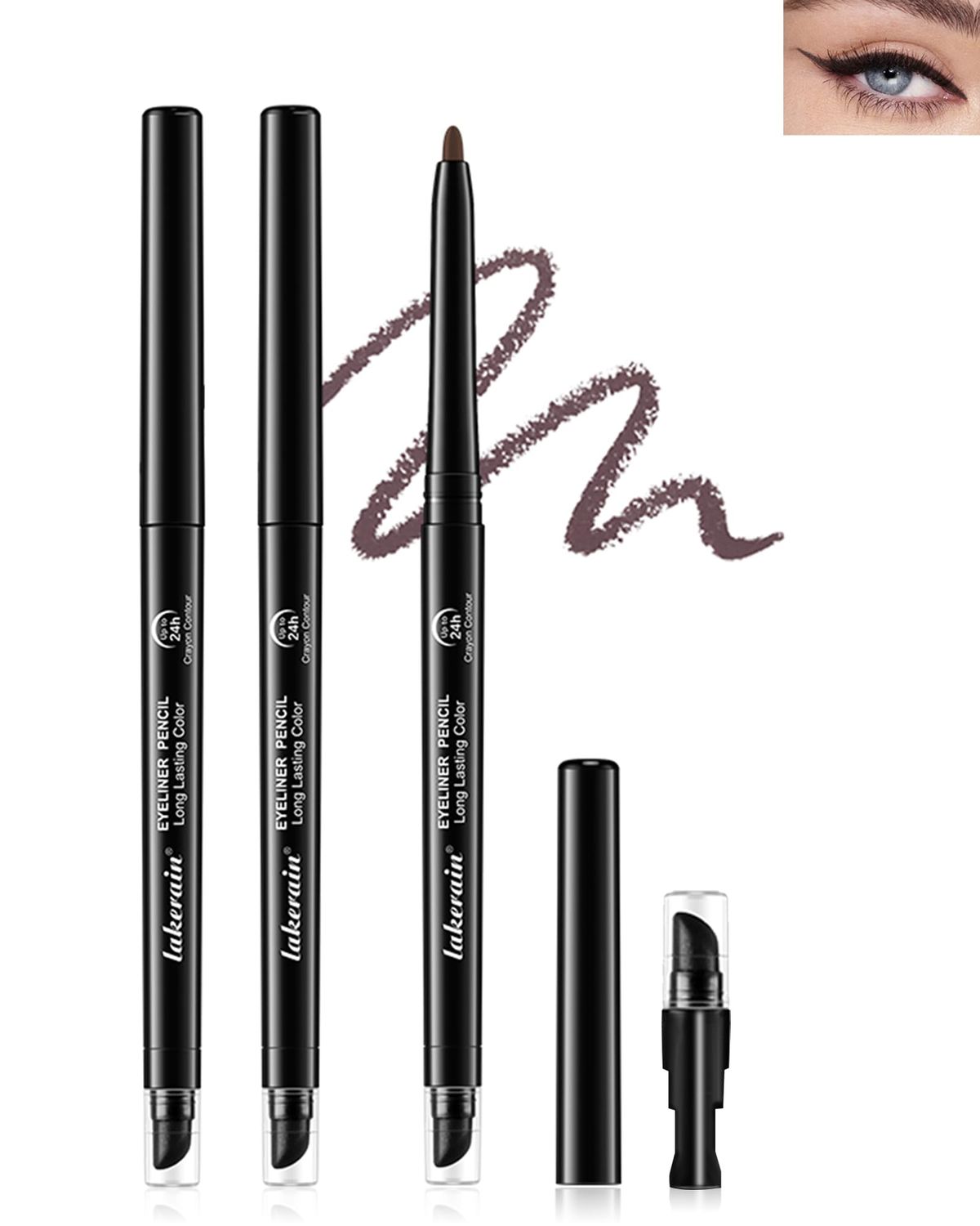 Dark Brown Waterproof Eyeliner Gel Pencil- 2Pcs Smudge Proof Long Lasting 24H Retractable Eyeliner Pen, Matte Cream Eyeliner Waterline, Smoky Makeup Eye Liner Pencils, Built-In Sharpener Smudger-02