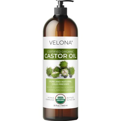 velona USDA Certified Organic Castor Oil - 32 fl oz For Hair Growth, Boost Eyelashes, Eyebrows Cold pressed, Natural Oil, USP Grade Hexane Free, Lash Serum, Caster
