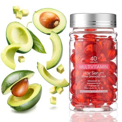 YP 40 Capsules Hair Vitamins A, C, E, B5 - Hair Oil with Argan Avocado Oil - Vitaminas para el Cabello Leave-in Conditioner for Frizzy Hair, Nourishing Hair Serum for Men Women