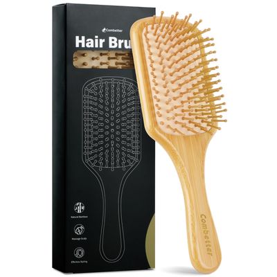Combetter Hair Brush, Eco Friendly Bamboo Hairbrush-Smooths Detangling for All Hair Types, Natural Wood Bristle Massage Comb for Women Men Kids