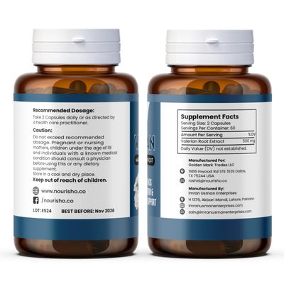 Valerian Root Capsules 120 Count 500mg, Valerian Root for Sleep, Valeriana Root Powder Capsules, Valerian Root Extract for Adults, valeriana capsulas - GMP Certified, Non GMO