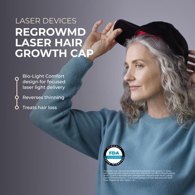 Hairmax RegrowMD - FDA Cleared Laser Hair Growth Cap Device - Thinning Hair Loss Treatment for Men Women - Scalp Health Improvement - 30 Minute Sessions - Red Light Therapy - Fits Most Heads