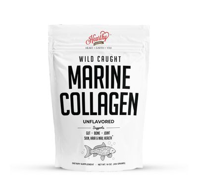 HEARTHY FOODS Marine Collagen Powder 16 Oz - Sourced from Wild-Caught Fish, Pescatarian Friendly, Keto Certified Non-GMO Verified - Easy to Mix in Water - 45 Servings